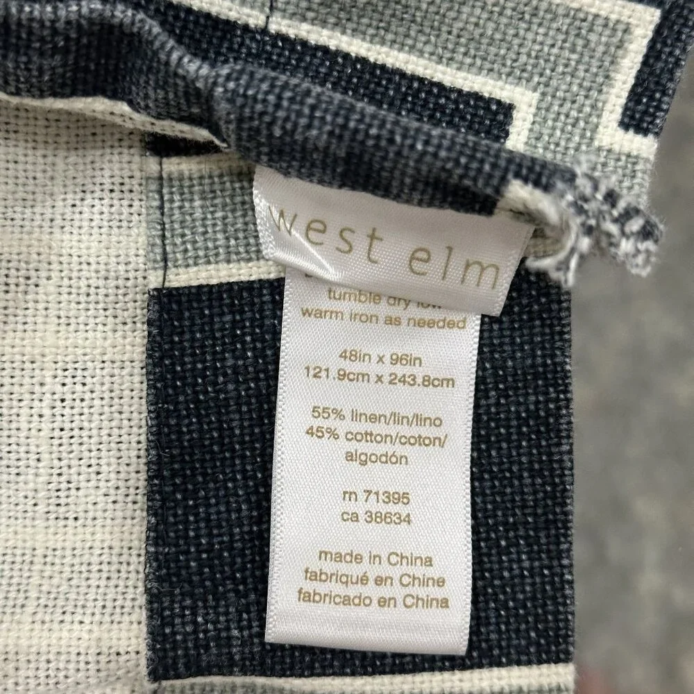 West Elm Wallpaper Print Window Curtain Panel Grommet Linen Cotton Blue 48